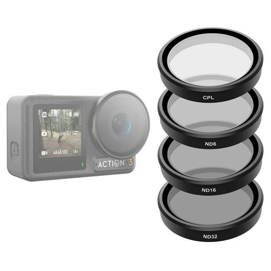 Set de 4 Filtros Telesin CPL ND8 ND16 ND32 para DJI Osmo Action 3 4 5