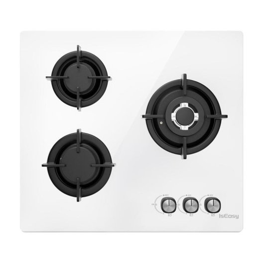 Placa de gas IsEasy MGBG-603 3 hornillos vidrio blanco