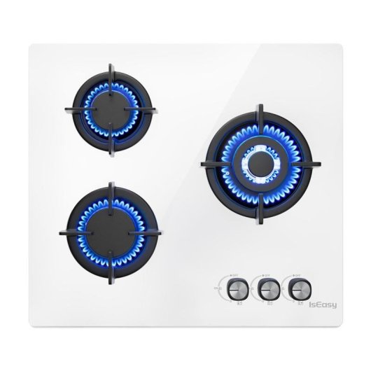 Placa de gas IsEasy MGBG-603 3 hornillos vidrio blanco