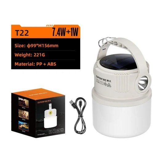 Lámpara de Camping Superfire T22 Dual Fuente de Luz Solar USB-C