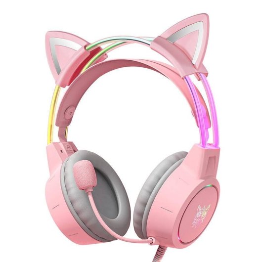 Cuffie ONIKUMA X15 PRO cablate USB e jack 3,5 mm gaming rosa con orecchie da gatto