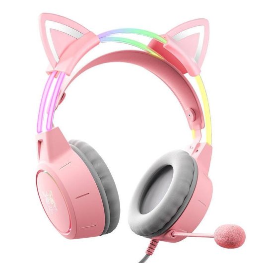 Cuffie ONIKUMA X15 PRO cablate USB e jack 3,5 mm gaming rosa con orecchie da gatto