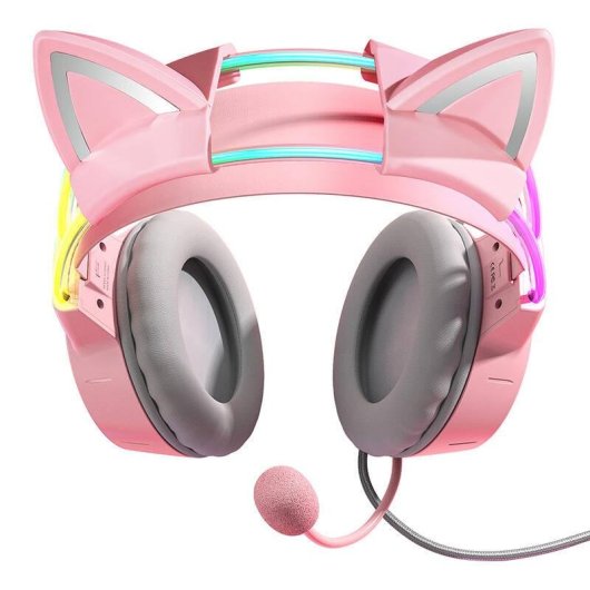 Cuffie ONIKUMA X15 PRO cablate USB e jack 3,5 mm gaming rosa con orecchie da gatto