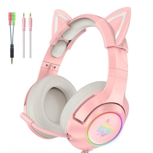 Casque ONIKUMA K9 avec câble USB RGB, micro ajustable, design gaming rose