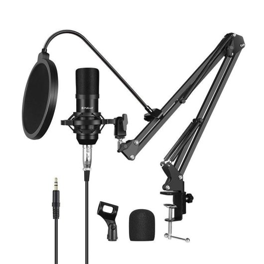 Micrófono Puluz PU612B USB unidireccional con filtro antipop y accesorios