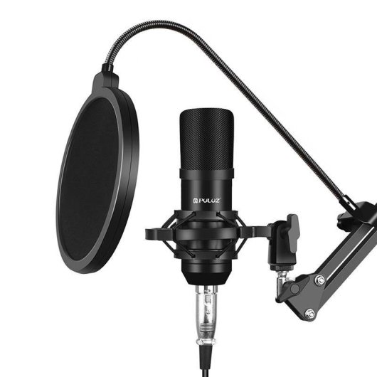 Micrófono Puluz PU612B USB unidireccional con filtro antipop y accesorios