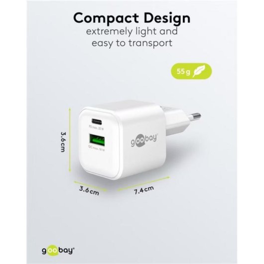 Ladegerät USB Goobay 20W 2 Ports USB-A und USB-C GaN Power Delivery Quick Charge