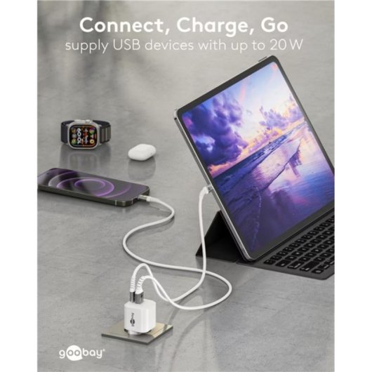 Ladegerät USB Goobay 20W 2 Ports USB-A und USB-C GaN Power Delivery Quick Charge
