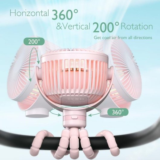 Mini Ventilador Portátil Momcozy PF001-PK10BA-A 27W 4 Velocidades 360° LED Recargable Rosa