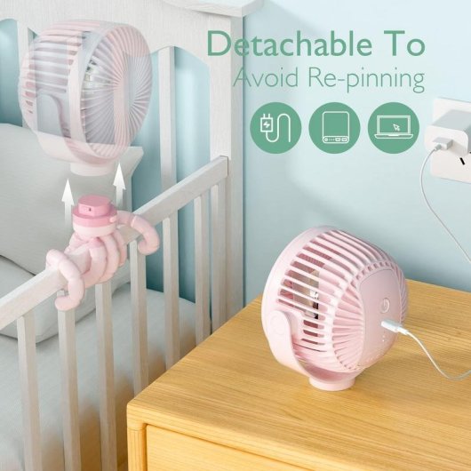 Mini Ventilador Portátil Momcozy PF001-PK10BA-A 27W 4 Velocidades 360° LED Recargable Rosa
