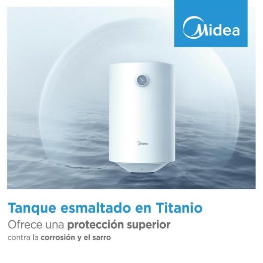 Termo eléctrico Midea 50L 1500W instalación mural vertical u horizontal