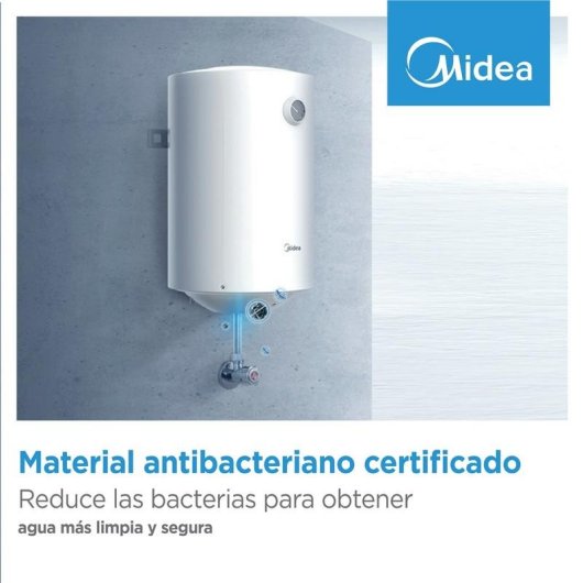 Termo eléctrico Midea 50L 1500W instalación mural vertical u horizontal