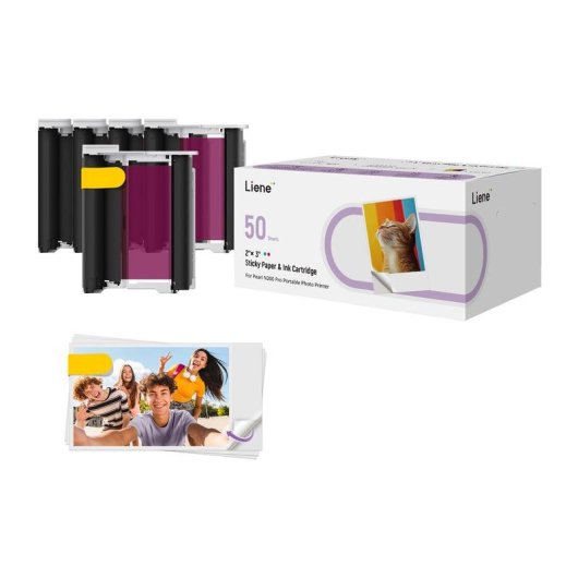 Imprimante Sublimation Liene 2x3" avec papier adhésif et 5 cartouches d'encre