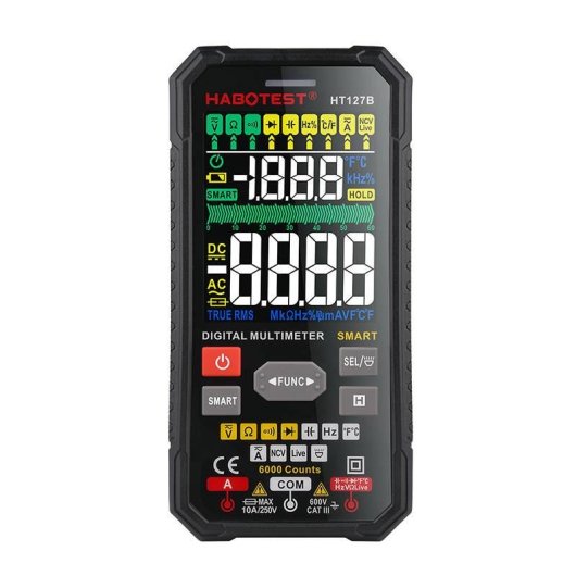 Multimètre Numérique Universel Habotest HT127B avec Lampe de Poche et Mesure True RMS