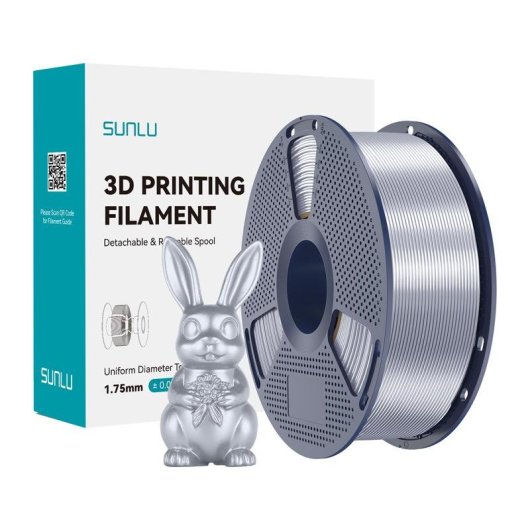 Filamento PLA+ Silk Sunlu PLA+ Silk Silver 1,75 mm Brillo Sedoso Fácil Impresión