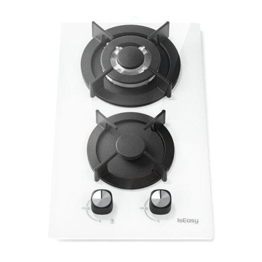Placa de gas IsEasy MGBG-312A 2 hornillos vidrio blanco
