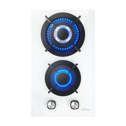 Placa de gas IsEasy MGBG-312A 2 hornillos vidrio blanco