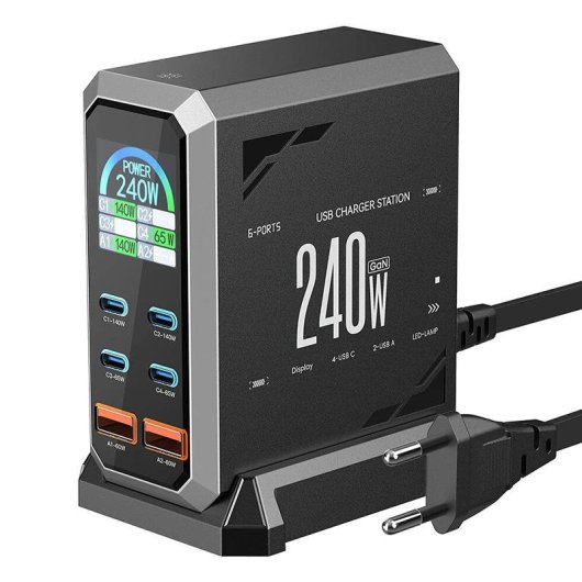 Carregador Blitzwolf BW-S31 240W 6 portas USB-C e USB-A PD