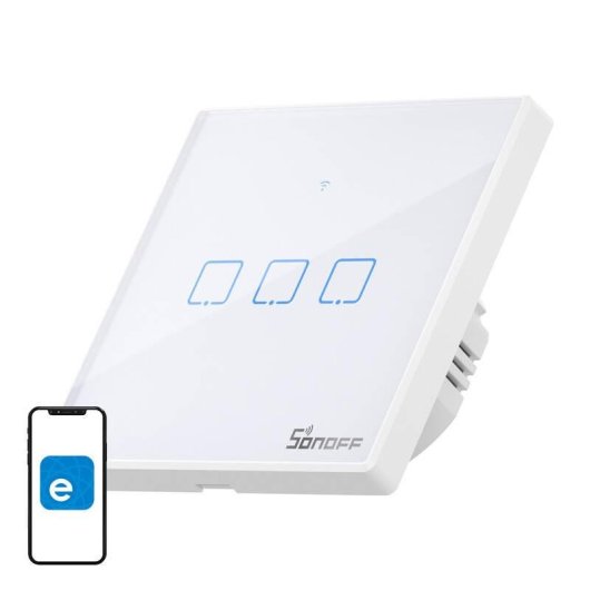 Interruptor inteligente Sonoff T2EU3C-TX WiFi + RF 433 3 canales táctil