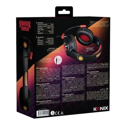 Cuffie Gaming Konix Stranger Things con cavo jack 3,5 mm rosso soft-touch