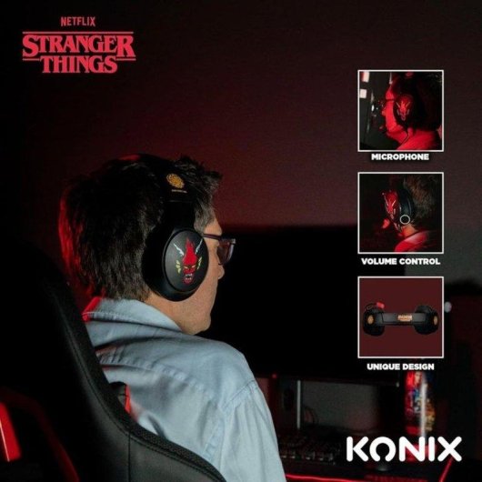 Cuffie Gaming Konix Stranger Things con cavo jack 3,5 mm rosso soft-touch