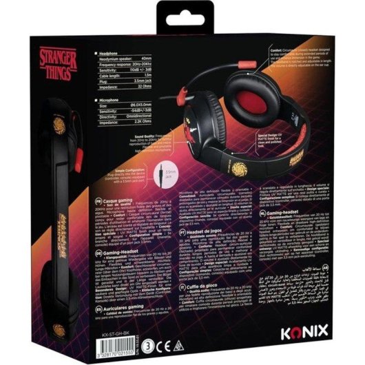 Cuffie Gaming Konix Stranger Things con cavo jack 3,5 mm rosso soft-touch