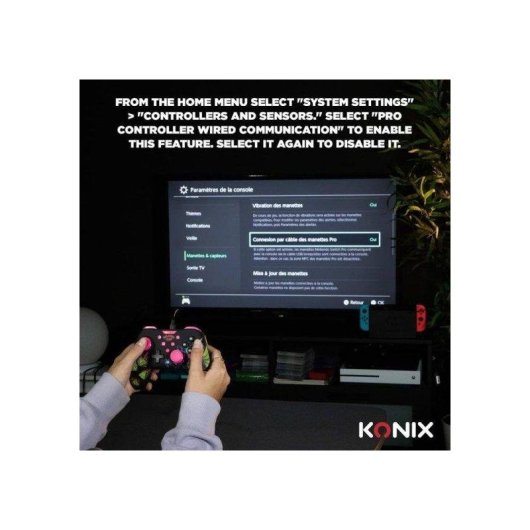 Mando Konix Stranger Things con Cable para Nintendo Switch, Negro y Rosa