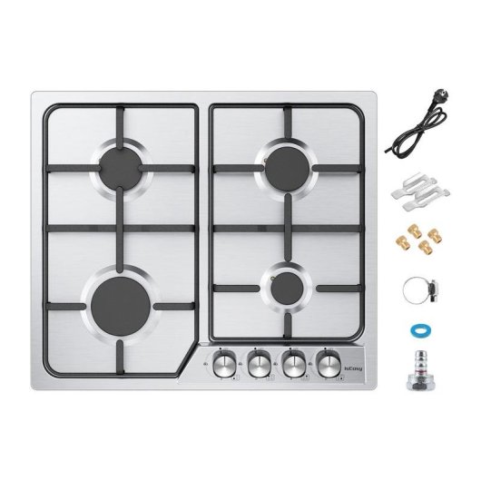 Placa de Cocina de Gas ISEASY MGBG-604C 4 Quemadores 2.7 kW Acero Inoxidable