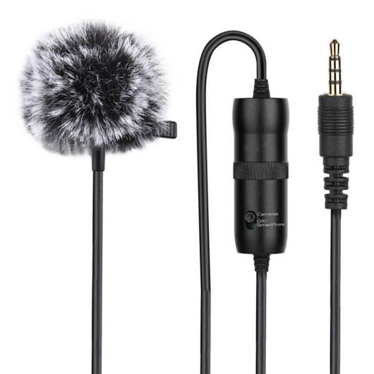 Microfone Puluz PU427 clip 3,5mm omnidirecional com cabo 6m e acessórios