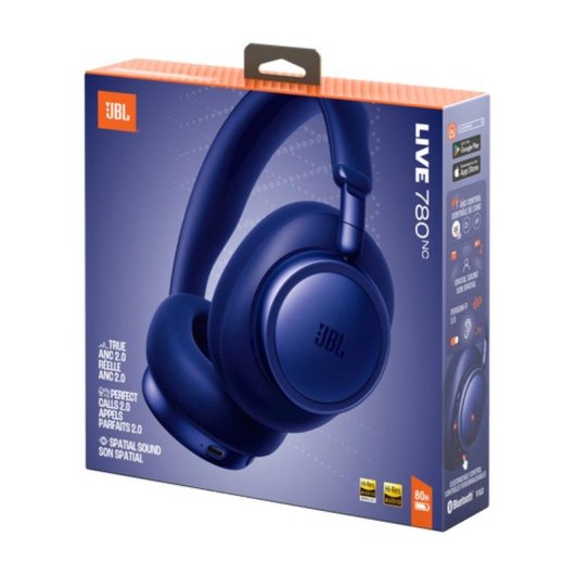 Auriculares JBL Live 780NC Bluetooth sans fil avec réduction de bruit, micro et charge rapide bleu