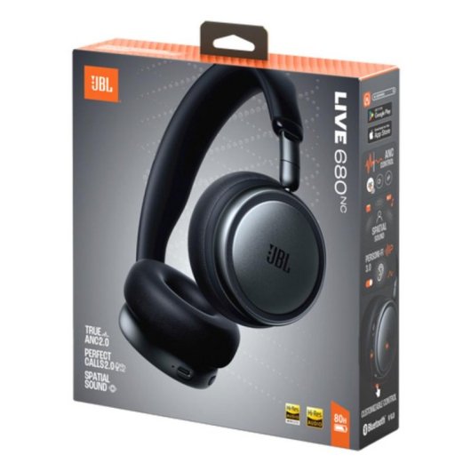 Auriculares JBL Live 680NC sem fios Bluetooth com Cancelamento de Ruído, Microfone e Preto