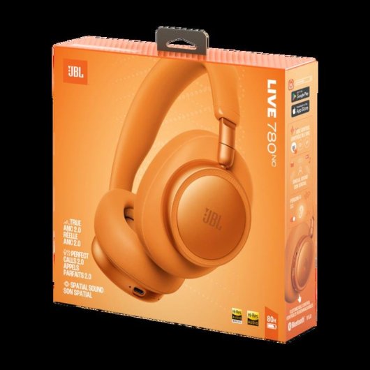 Auriculares JBL Live 780NC sans fil Bluetooth avec réduction de bruit, micro et charge rapide orange