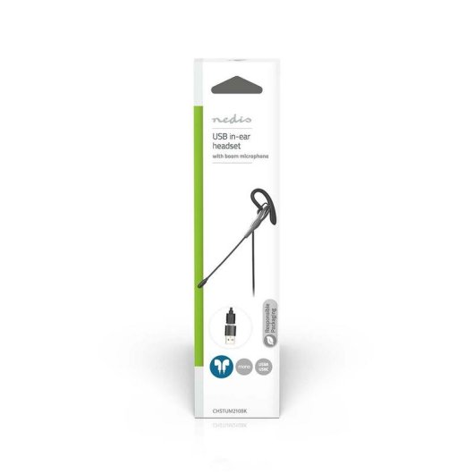Auriculares Nedis CHSTUM210BK com cabo USB-C/A para escritório e chamadas, preto e cinza