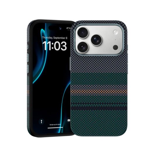 Benks Funda Para Iphone 17 Pro – Carcasa Con Magsafe De Fibra Kevlar Aurora Verde, Ultrafina Con Botón De Cámara Y Protección Anticaídas Con Ajuste Preciso