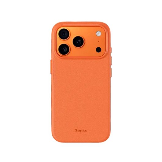 Benks Funda Para Iphone 17 Pro – Carcasa Con Magsafe Naranja De Acabado Tipo Piel, Resistente Y Con Botón De Cámara Con Ajuste Preciso