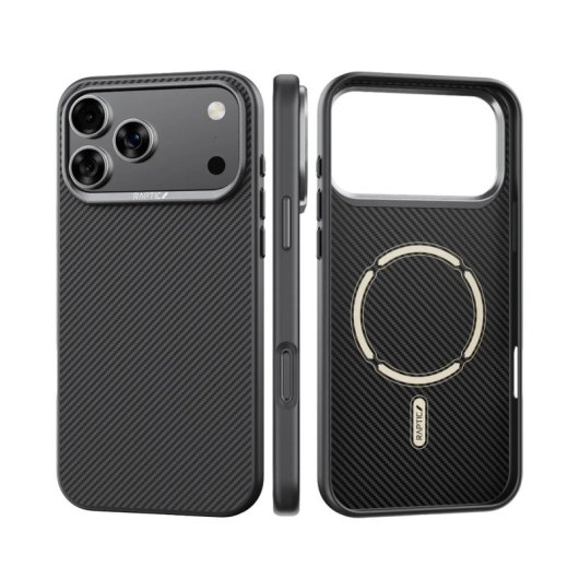 Raptic Funda Compatible Con Magsafe Doble Fibra De Aramida Iphone 17 Pro 600d Negro