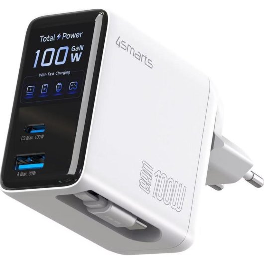 Ladegerät 4smarts GaN Flex Screen AI 100W USB-C und USB-A 3 Ports