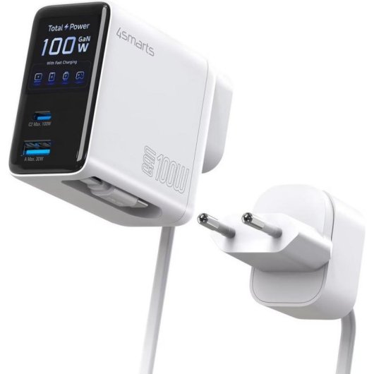 Ladegerät 4smarts GaN Flex Screen AI 100W USB-C und USB-A 3 Ports