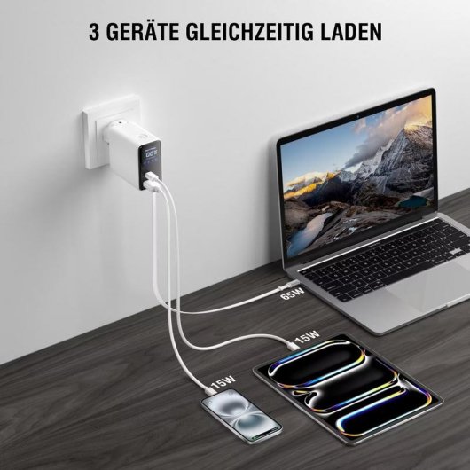 Ladegerät 4smarts GaN Flex Screen AI 100W USB-C und USB-A 3 Ports