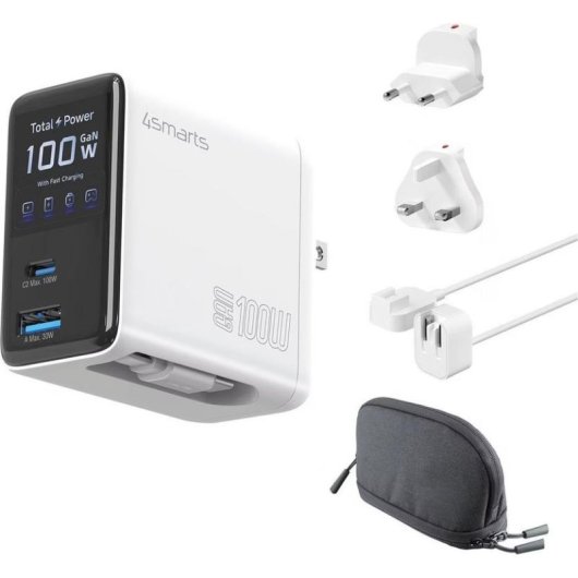 Ladegerät 4smarts GaN Flex Screen AI 100W USB-C und USB-A 3 Ports