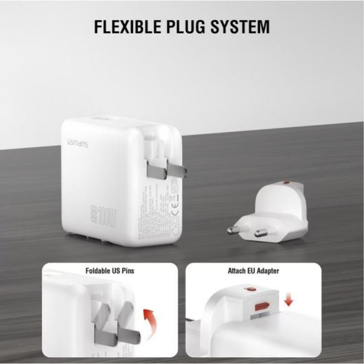 Ladegerät GaN 4smarts 100W Flex Screen AI Weiß 3 USB-A und USB-C Ports