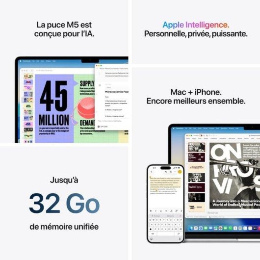 Ordinateur portable Apple MacBook Air M5 13,6 pouces 24 Go Apple M5 1 To SSD GPU Apple macOS Tahoe aluminium