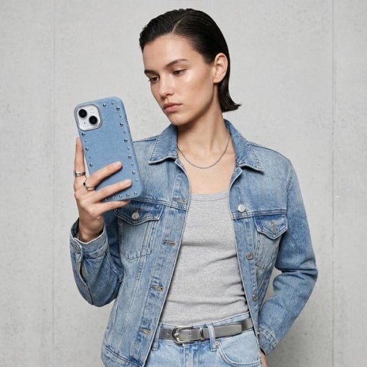 Custodia per smartphone Denim Magbattery Effetto Denim Magnetica per iPhone 15 Plus