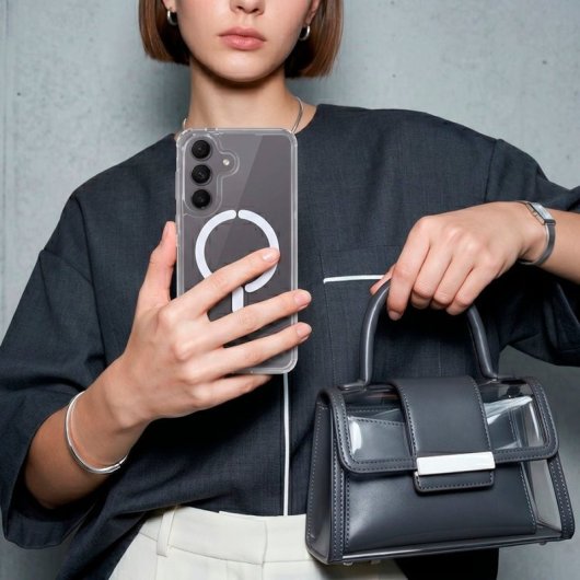 Capa transparente com logotipo compatível com MagSafe para Samsung Galaxy A57