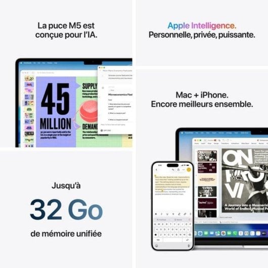 Ordinateur portable Apple MacBook Air 13,6" Écran Liquid Retina Apple M5 16Go 512Go SSD GPU Apple macOS Tahoe