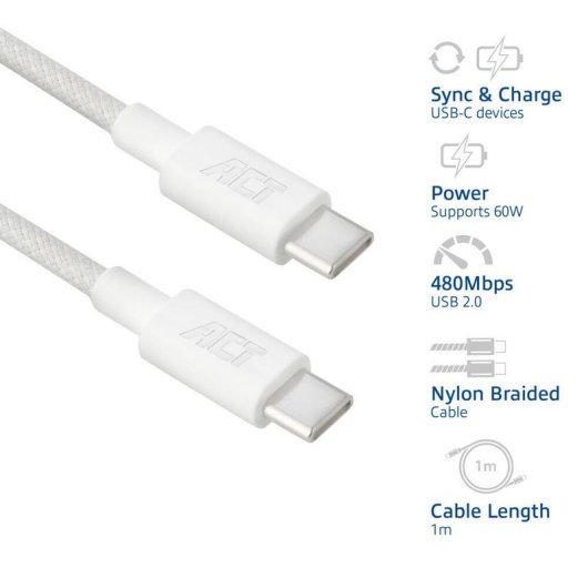 Cavo USB-C a USB-C ACT 60W 1m Bianco