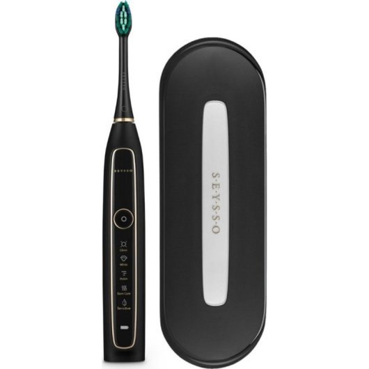 Cepillo de Dientes Sónico Seysso Gold Black 5 Modos 3 Cabezales Temporizador Estuche