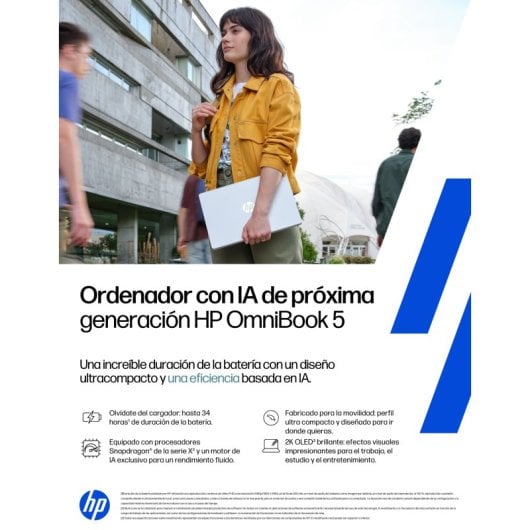 Portátil HP OmniBook 5 16-bf0009ns 16" Snapdragon X Plus X1P-42-100 32GB 1TB SSD Adreno GPU Windows 11 Home