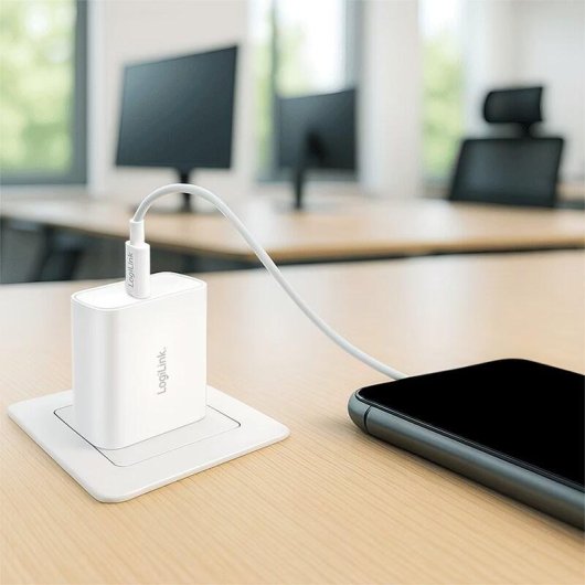 Carregador USB-C LogiLink 65W GaN Power Delivery 3.0 Quick Charge 3.0