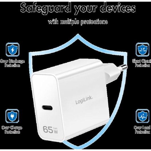 Carregador USB-C LogiLink 65W GaN Power Delivery 3.0 Quick Charge 3.0